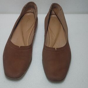 Clarks Brown Slip-On Square Toe Women's Flats Contour Cushion Womens 7 1/2